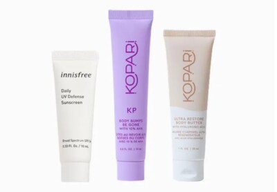 Kopari Ultra Restore Body Butter/ KP Bumps Be Gone/ Innifree Sunscreen Travel Sz