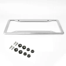 Chrome Stainless Steel License Plate Frame Tag Cover Metal With Screw Caps
