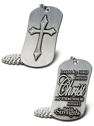 Shields of Strength Phil 4:13-Antique Finish Dog Tag w/ Cross Necklace (4 Pack) - Picture 1 of 4