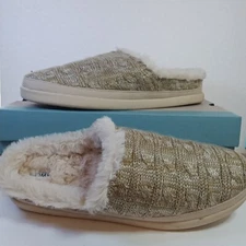 New Toms Womens Sahara Chunky Cable Knit Slides with Faux Fur Size 11