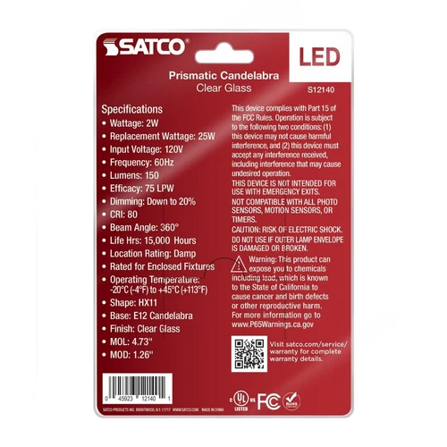 Satco S12140 - 2W Prismatic HX11 LED Light bulbs - Clear  (2, 6 or 12 Pack) - Picture 5 of 13