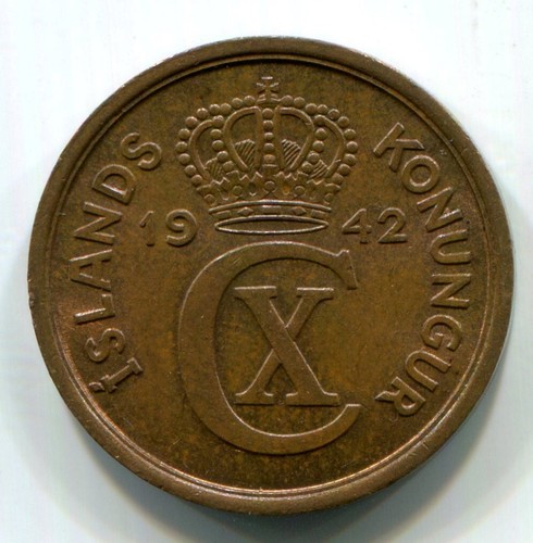 Iceland - 1942 2 Aurar KM#6.2 in CH Unc Brown - 第 1/2 張圖片