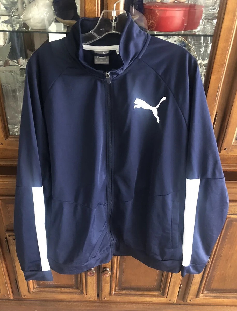 PUMA フルジップ ジャケット XXL Puma Jacket Mens XXL 2XL Navy Blue & White Full Zip Track