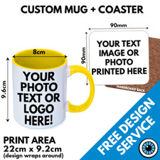 Custom Printed Mugs & Coaster • Personalised Print Cup Logo Image Photo Bulk Mug