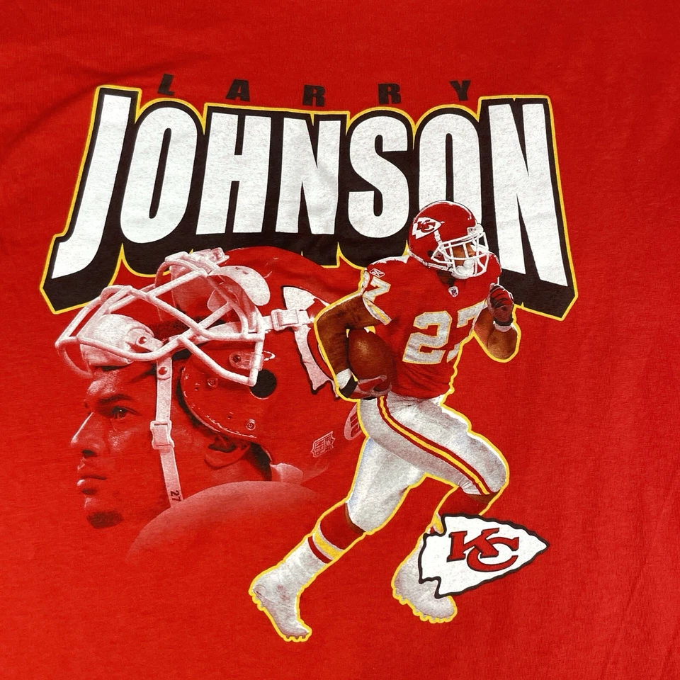 Camisa grande Y2K Kansas City Chiefs para hombre Larry Johnson 100 % algodón camiseta vintage Foto 3 de 4