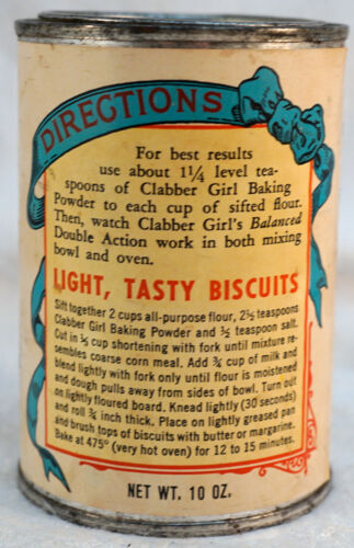 Vintage Clabber Girl Baking Powder Tin Can Advertising Collectible 10 oz - Picture 3 of 8