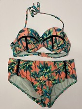 OP Swim Suit Girls Small 3/5 Orange Green Orange Floral Two Piece Stretch