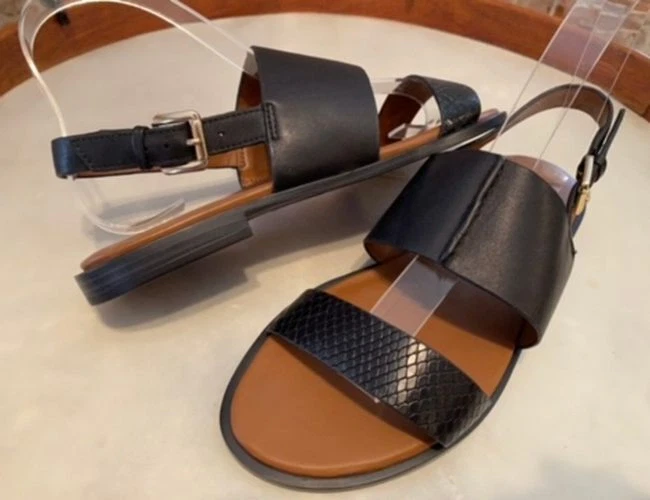 Naturalizer Black Leather Open Toe Flat Slingback Sandals Fairfax