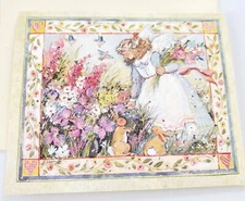 Susan Winget Blank Note Card Blossoms Abound Angel Bunnies Flowers Old Glory 