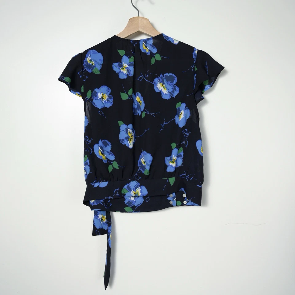 Banana Republic Women’s PS. Navy Floral Chiffon Button Front Side Tie Blouse - Image 2 of 4