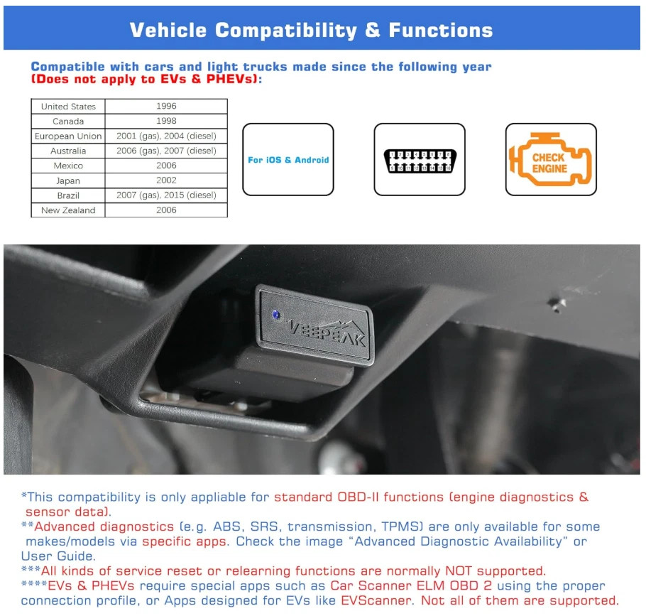 Veepeak OBDCheck BLE+ Adattatore OBD2 Bluetooth Diagnostica RICONDIZIONATO foto 5
