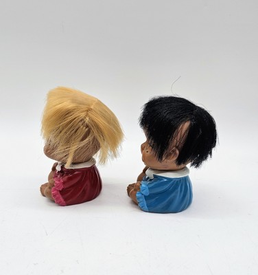 Vintage Moody Cry Baby Rubber Dolls Pair Boy & Girl Kitschy Made