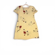 Vintage Talbots Yellow Floral Rayon Short Sleeve Dress Size 12