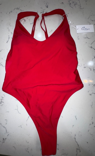 Womens New NWT MSRP $119.99 Red Thong One Pc. Bathing Suit ~Swim Wear ~ Colloyes