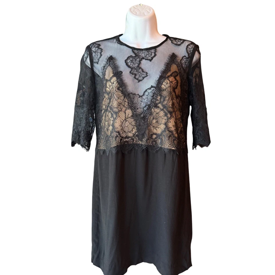 Mini Vestido Sandro Paris Negro Detalle Encaje Fiesta Cóctel Evento Talla Pequeña (1) Foto 2 de 4