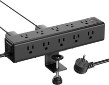 Standing Desk Clamp Power Strip with 15 Outlets, Widely Spaced Desktop Edge Moun