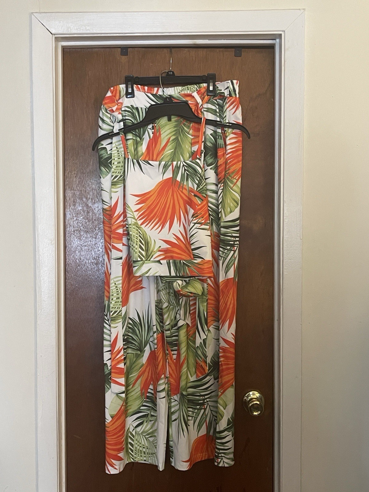 Tropical Print Wide-Leg Pants - Orange & Green