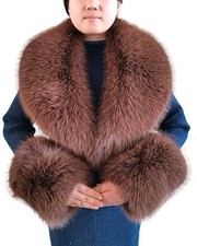 Faux Fur Collar Cuffs Set Women Winter Fluffy Large Shawl Furry Scarves Warm