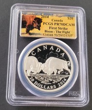 2014 Canada $20 Canada  Bison - The Fight   PCGS PR70DCAM First Strike