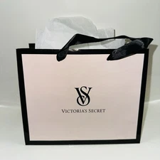 Victoria’s Secret Pale Pink Black Glossy Paper Mini Shopping Gift Bag w Tissue