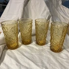 4 Vintage Anchor Hocking Lido Milano Amber Honey Gold Crinkle Glass Tumblers #1