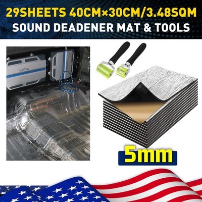 Premium 5MM 29SHEETS 40CMx30CM/3.48SQM Self-adhesive SOUND DEADENER MAT & TOOLS