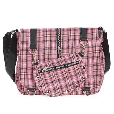 Banned Alternative Schultertasche - Twice The Action Rosa | Tartan Punk Goth Alt