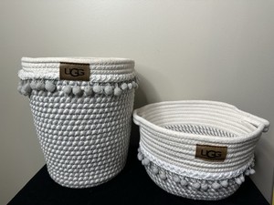 2 UGG SOFT STORAGE BINS ONE IS 10" TALL BY 8" W~OTHER ONE IS 5.5" T BY 10" WIDE