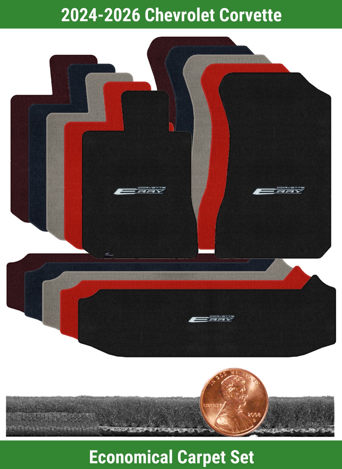Custom Velourtex Carpet Mat Set for 24-26 Chevy Corvette w/Logo 3 pieces #H75