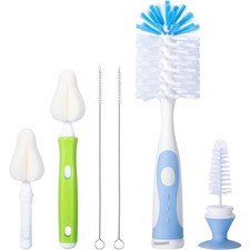 Baby Bottle Brush Set with Nylon Nipple Cleaner, Sponge  Straw Brushes Blue 
