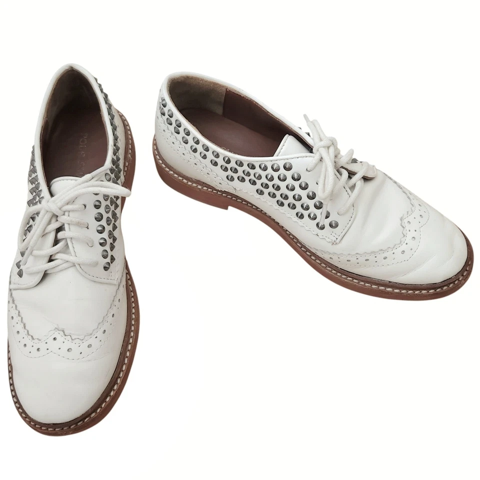 POUR LA VICTOIRE Mayah zapatos oxfords con cordones puntas de ala cuero blanco brogues 7.5 Foto 2 de 4