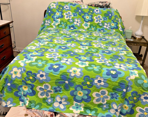 60s Mid Century Mod Flower Power Bedspread Twin 1960s Vintage Blue Green Groovy