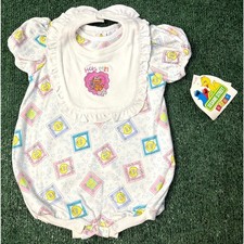 Vintage 90s Sesame Street Romper  Bib Set Girls Size 3-6 Months Multi Bird