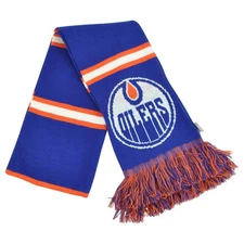 NHL Edmonton Oilers Logo Sports Nordic Fringe Scarf Winter Blue Orange Fashion