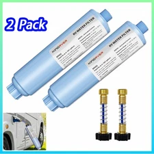 RV Inline Water Filter w/Flexible Hose For Marine Garden Camping Water 2 Pack