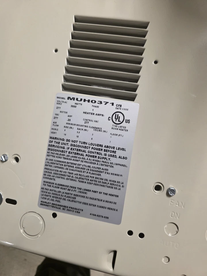 QMARK MUH0371 Calentador de techo eléctrico de giro, 16" H, 277V, 1Ph 20CA07 Foto 2 de 4