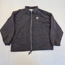 ADIDAS Coach Jacket 40-42 XL Black Mens Full Zip Logo Originals Vintage