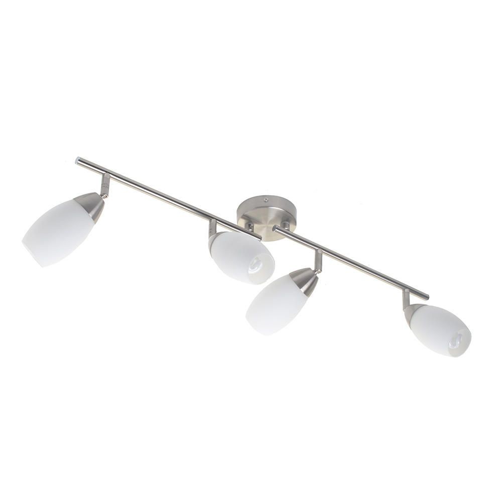 Litecraft Satin Chrome Spotlight Bar Adjustable White Glass 4 Light Clearance