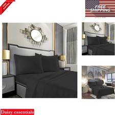 Set of 2 Black Microfiber Pillowcases Standard Queen Luxury 1800 Thread Count...