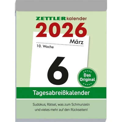 ZETTLER Tagesabreißkalender XL 2026 mit Sudokus 1 Tag 1 Seite 8,2cm x 10,7cm neu