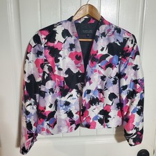 Black Label by Evan-Picone Vibrant Watercolor Crop Floral Blazer Jacket, Size 10