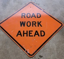 Authentic Street Traffic Road Sign (Road Work Ahead) 36” X 36” Orange Metal