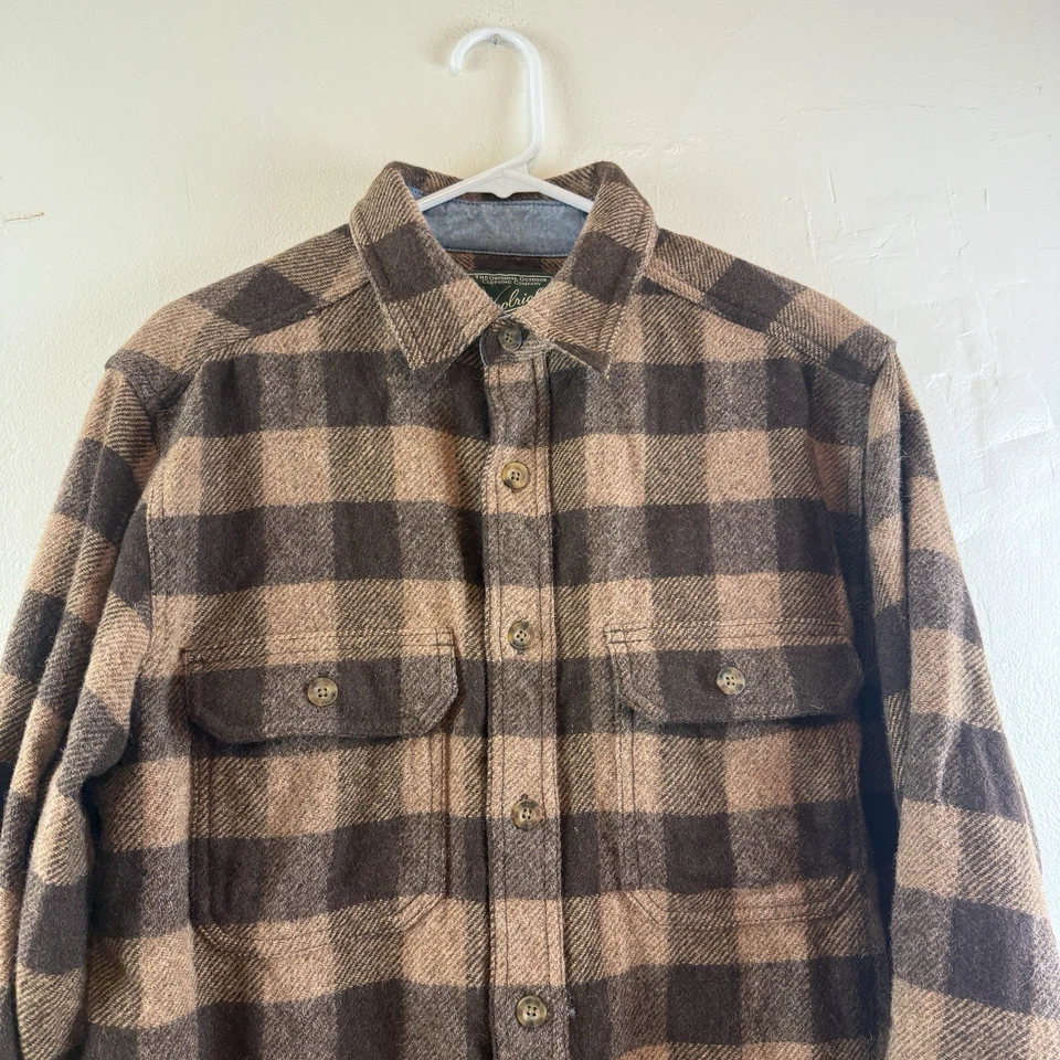 Woolrich Mens Plaid Shirt Jacket Button Front Brown Shacket Wool Nylon Cabin M - Image 3 of 4