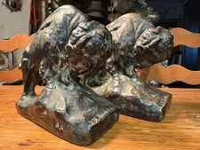 Matching Pair  1915 J.P. KRUPKA KBW ART BRONZE CLAD BISON SCULPTURE BOOKENDS 