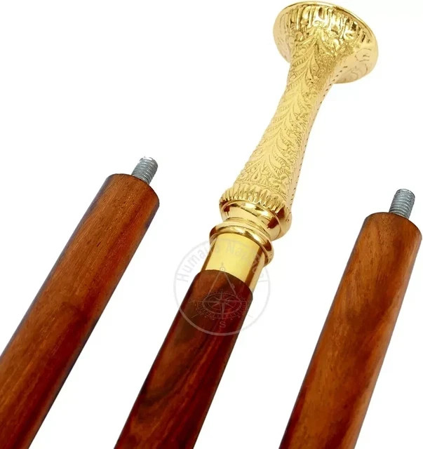 Medieval Antique Solid Brass Long Head Handle Wal… - image 1