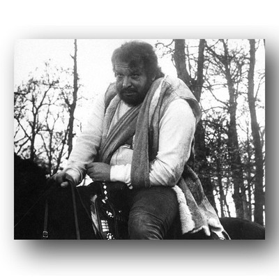 Bud Spencer Photo 8x10 Actor Riding Horse 1980s Black And White