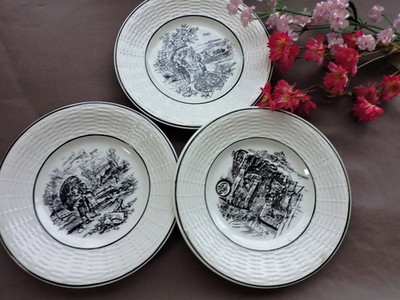 3 Plates DIGOIN  SARREGUEMINES FRANCE Black & White Les Mois