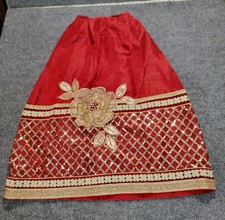 Red Bollywood Lehenga Skirt Gold Sequin Embroidered Wedding