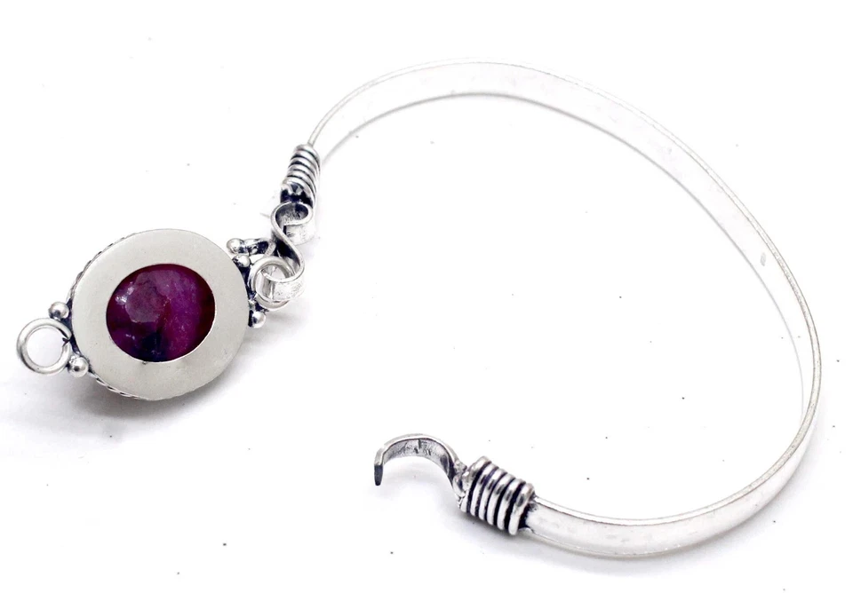 925 Sterling Silver Pink Kashmiri Ruby Gemstone Jewelry Cuff Bracelet Size-ADJ - Image 4 of 4