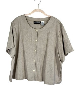 Neutral Linen Top Tan 20P Retro Minimalist Lagenlook Chic Boho Indie 90s Folk